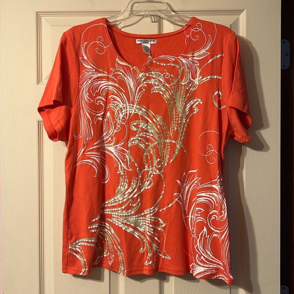 Rebecca Malone Coral Embellished Short Sleeve Blouse 2X